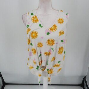 Sage & Vicky Tie Front Top w Oranges Size Medium